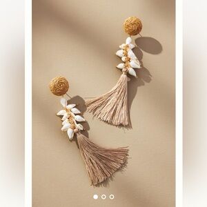 Anthropologie Raffia Fringe Drop Sea Shell Earrings
